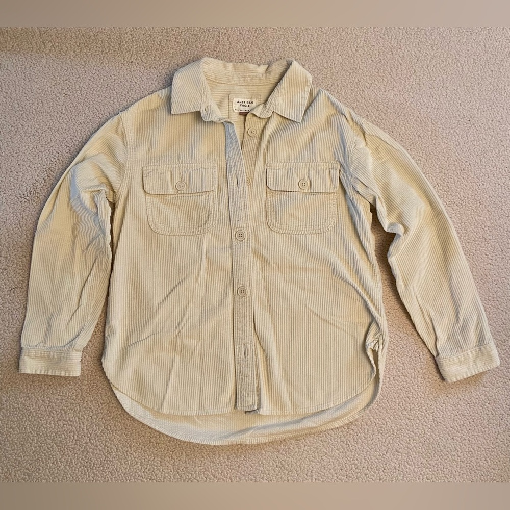 American Eagle Cream Corduroy Button-Front Shirt